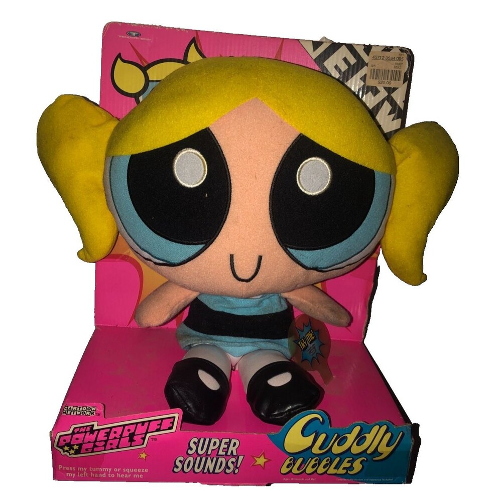 1999 Powerpuff Girls Cartoon Network Trendmasters Cuddly Bubbles Plush Sounds